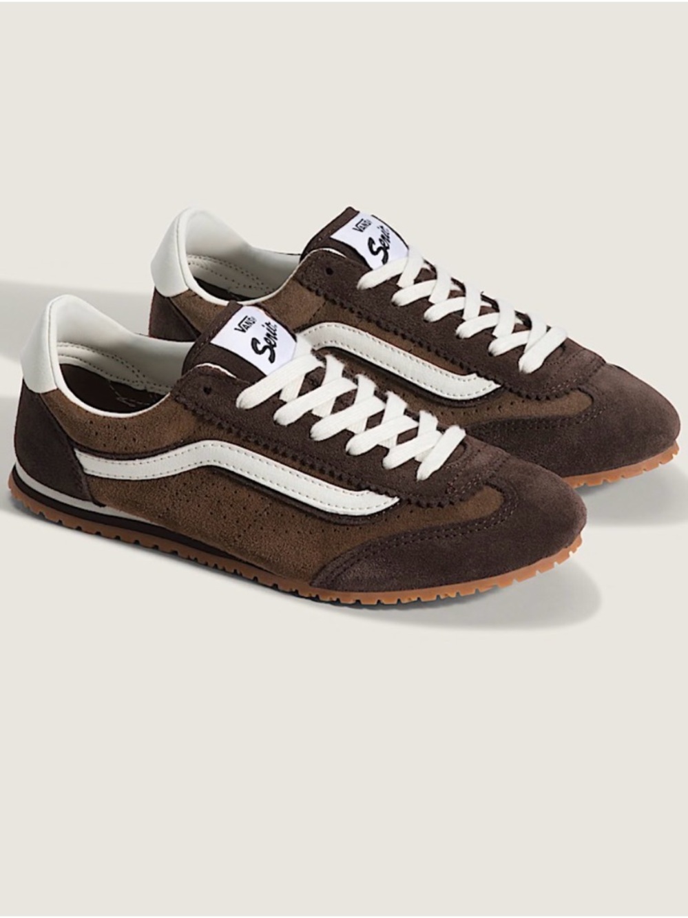 Vans Women’s Brown and White Suede Athletic Sneakers